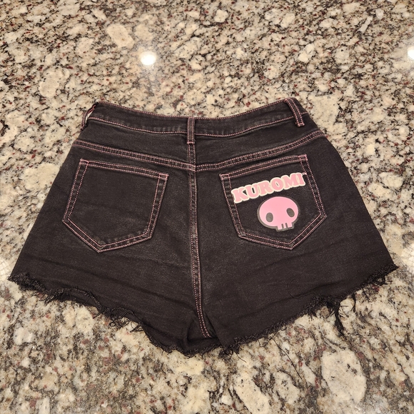 Sanrio Kuromi Black High Rise Denim Shorts With Pink Stitching - Picture 2 of 4